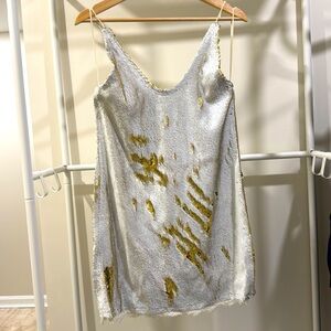 Free People White and Gold Sequin Mini Slip Dress